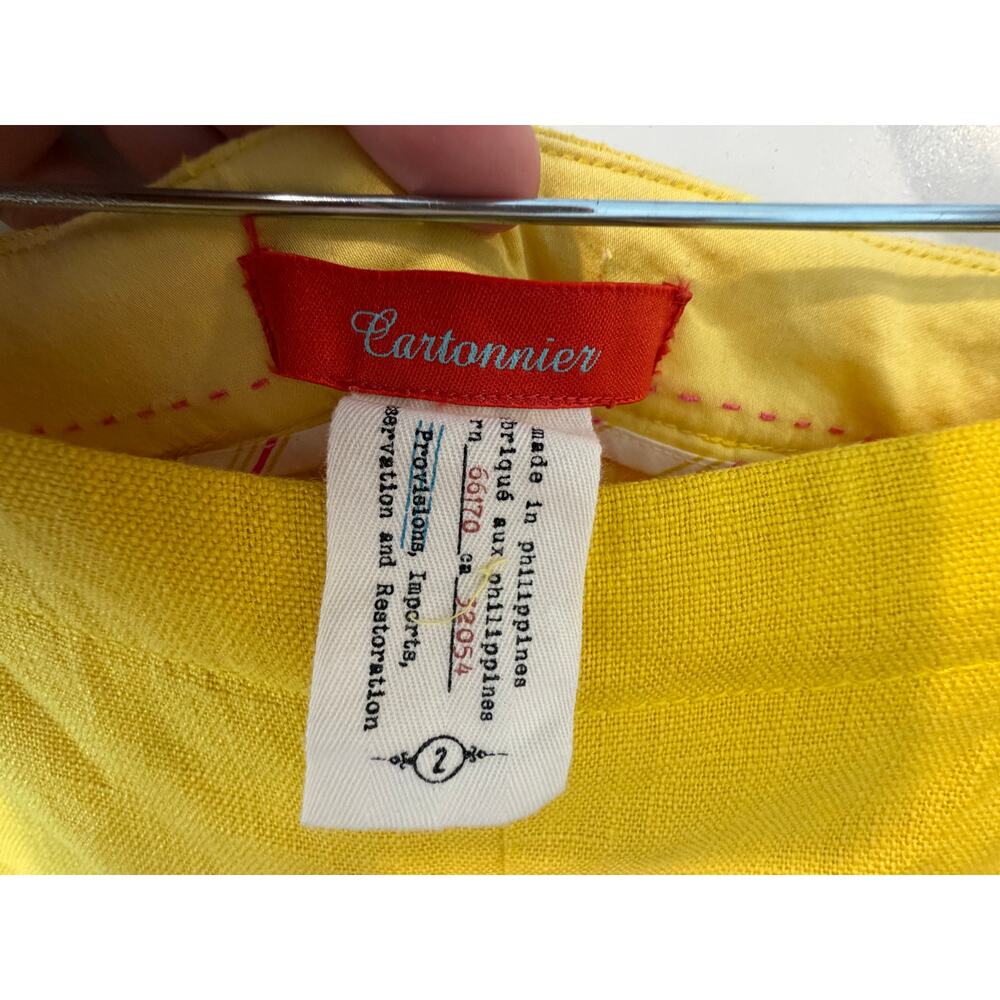 Anhropologie Cartonnier Linen Blend Pants Canary Yellow Button Detail Size 2 - Picture 5 of 7